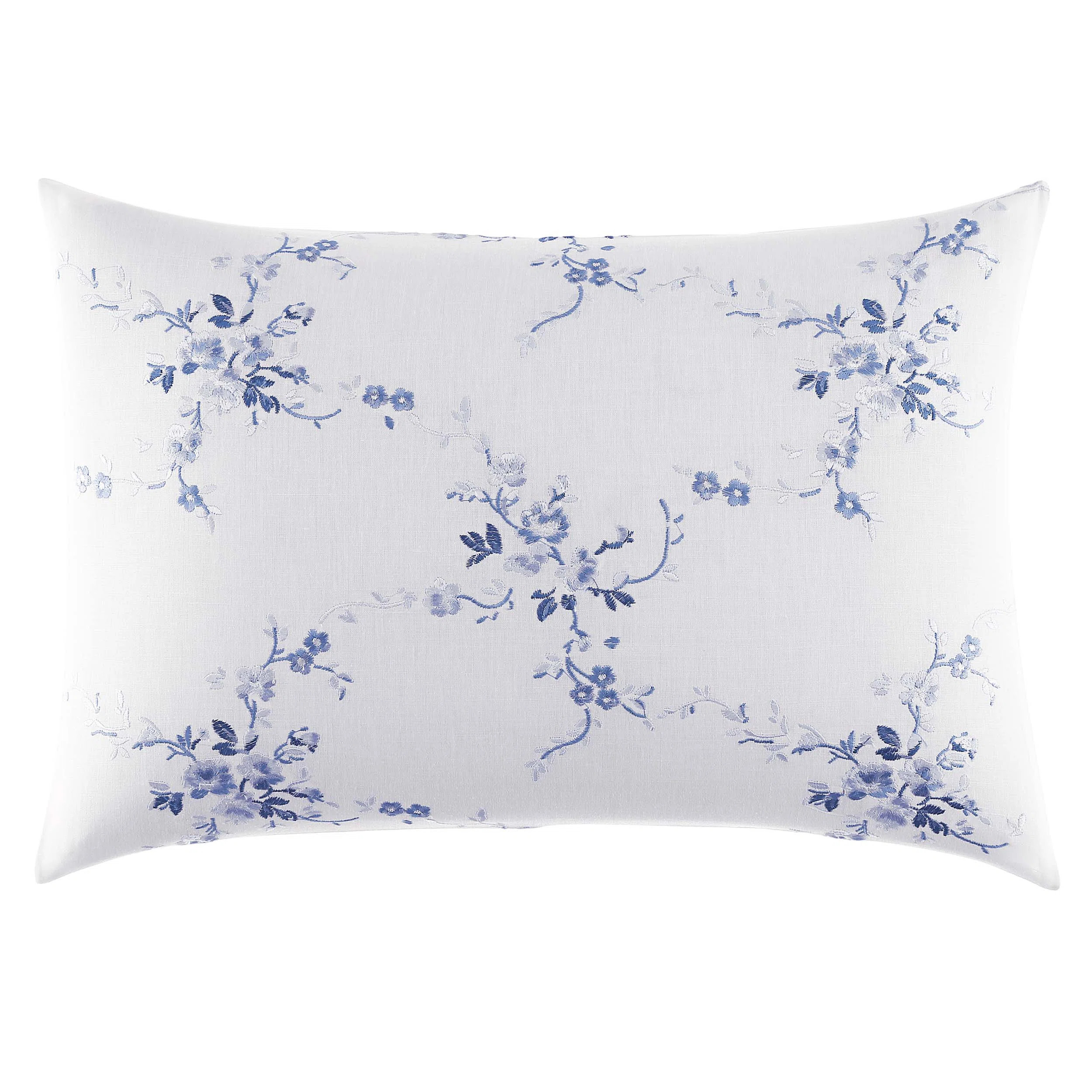 Laura Ashley Charlotte Blue Cotton Embroidered Throw Pillow | Wayfair North America