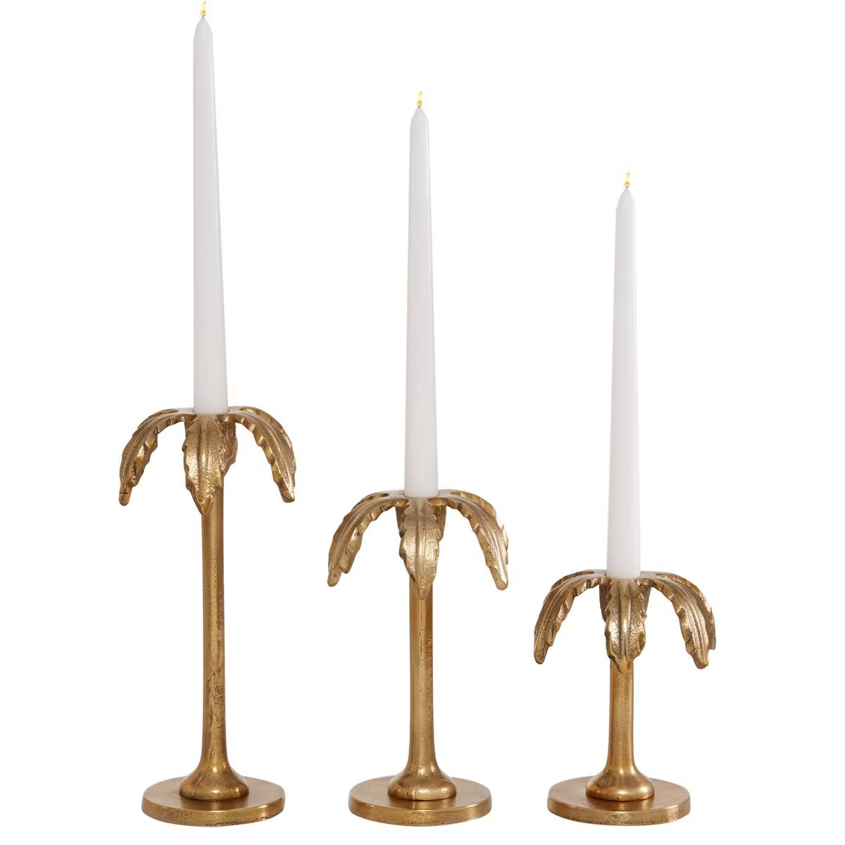 Olivia & May Set of 3 Aluminum Palm Tree Taper Candle Holders Gold - Elegant Mantel Decor, Holds ... | Target