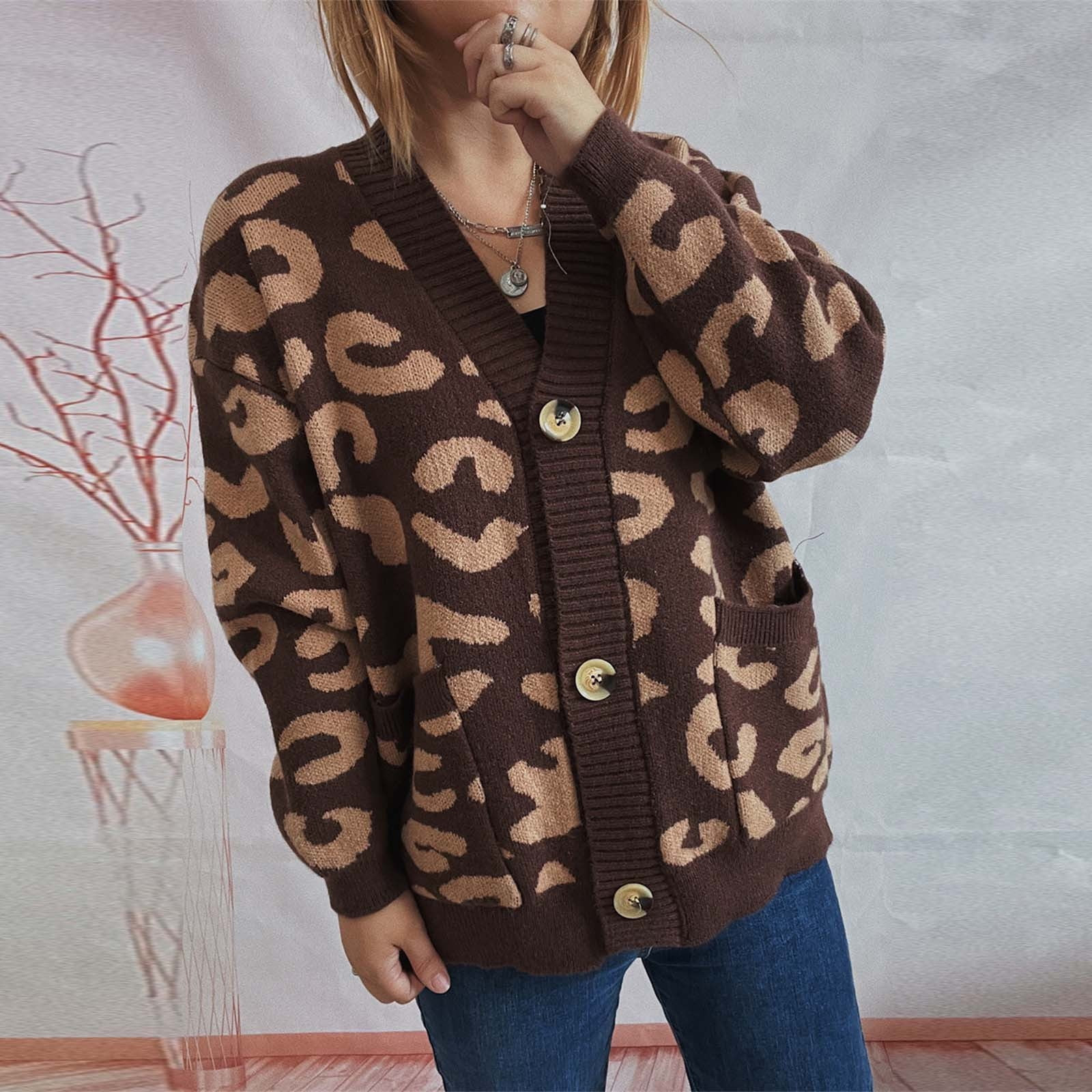 REDARER Oversized Cardigan for Women,Open Cardigans for Women plus Size Women's Loose Casual Leop... | Walmart (US)