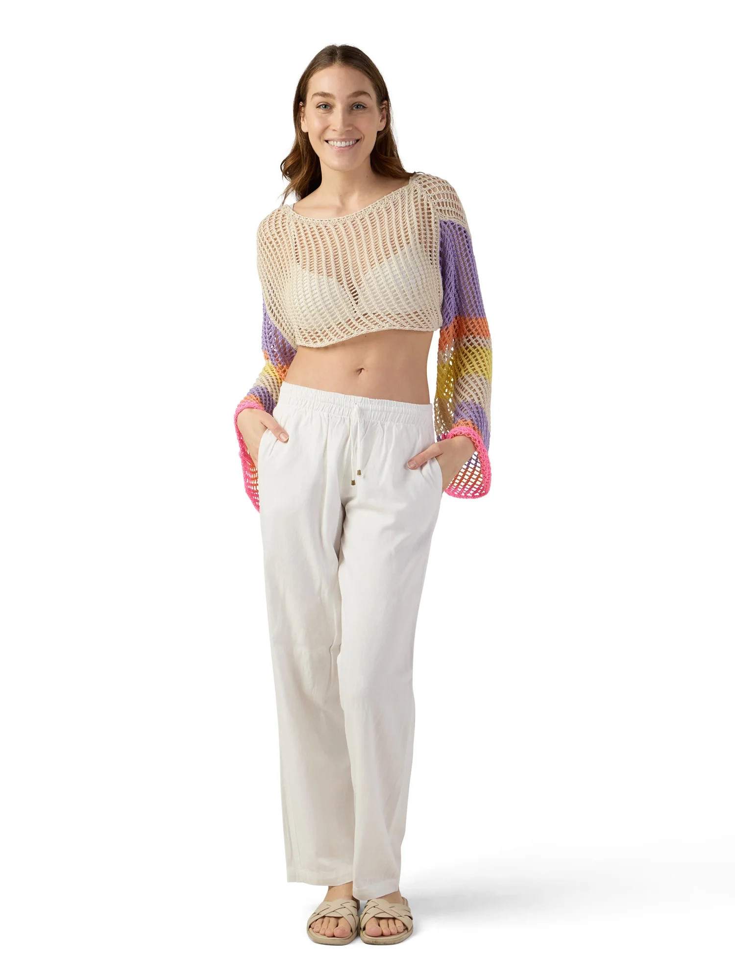 No Boundaries Women's Open Knit Shrug Top | Walmart (US)