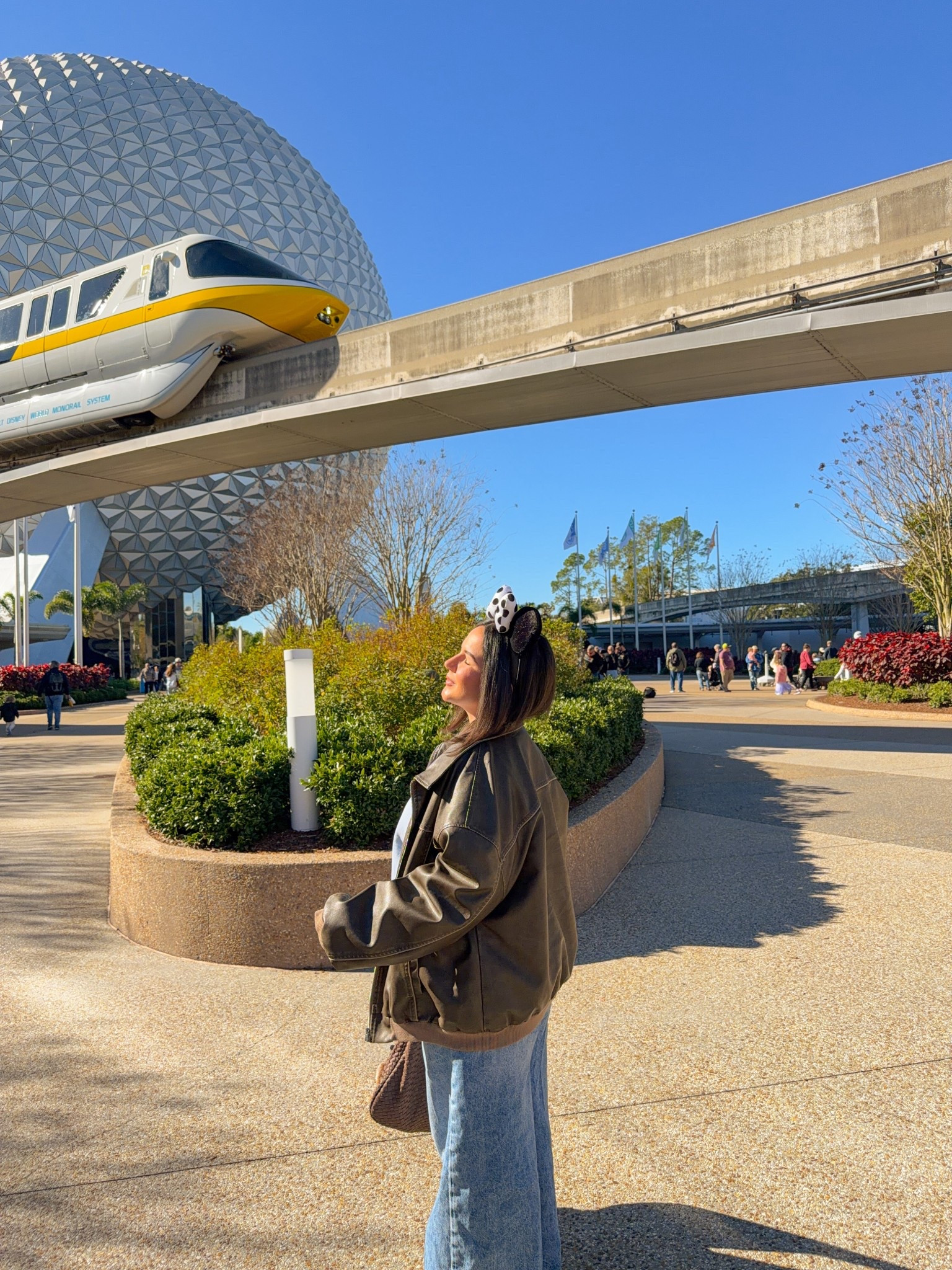 a winter day at Disney ootd 🧸 wearing a US 6 in the jacket and US 29 in the jeans! // brown leather jacket, casual winter outfit ideas 

#LTKPetite #LTKootd #LTKMidsize