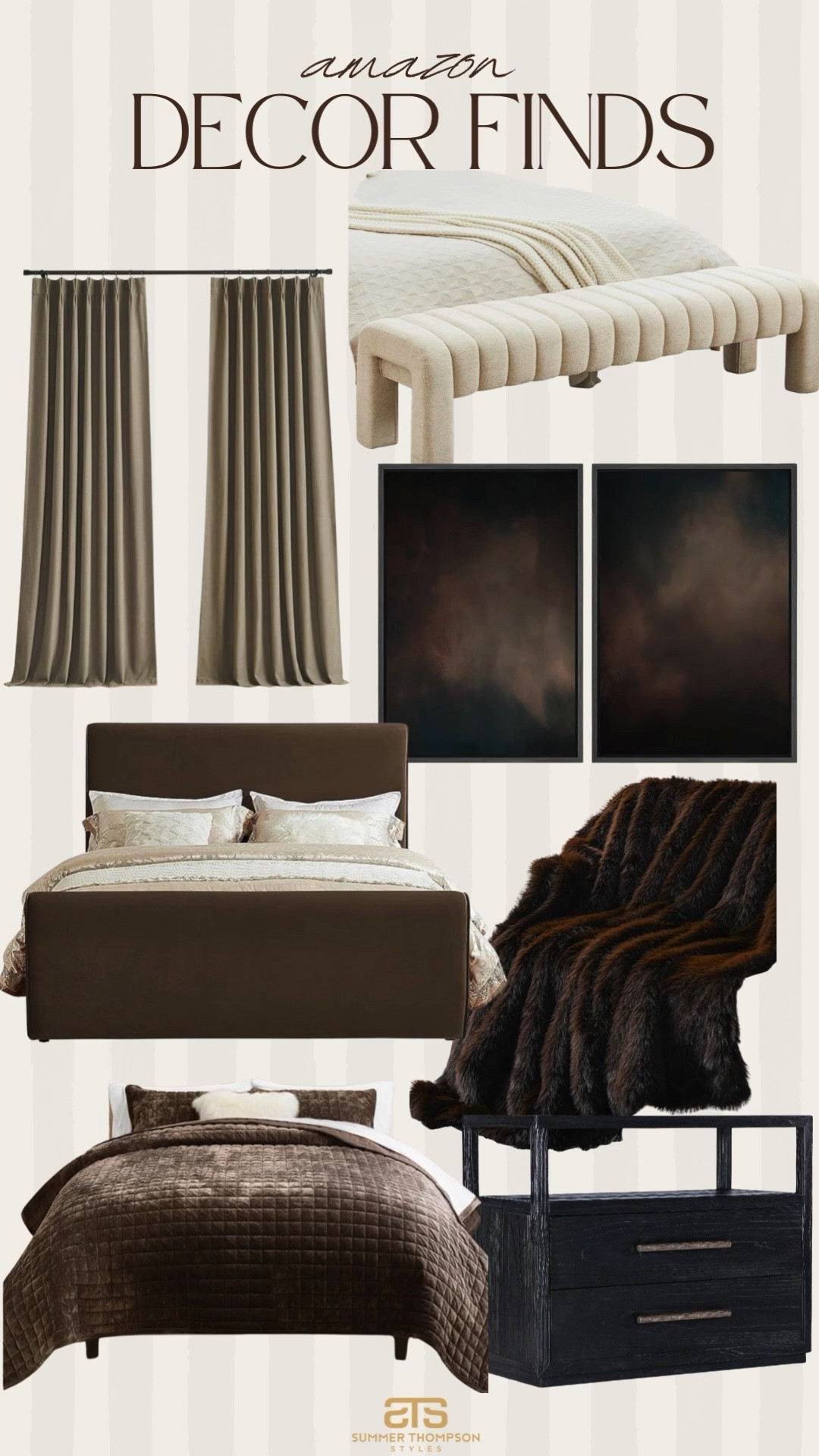 Amazon home decor finds I am loving! 

Home decor. Modern home. Amazon home finds. Chocolate brown. Upholstered bed. Throw blanket. Curtains. Bench  

#LTKHome #LTKSeasonal #LTKFindsUnder100