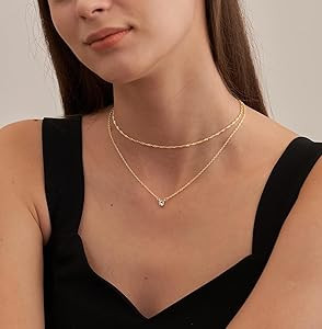 Tewiky Diamond Necklaces for Women, Dainty 14k Gold/Sterling Silver Choker Necklace Simple Gold P... | Amazon (US)