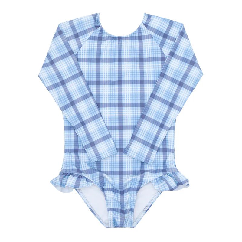 girls maritime plaid rashguard one piece | minnow