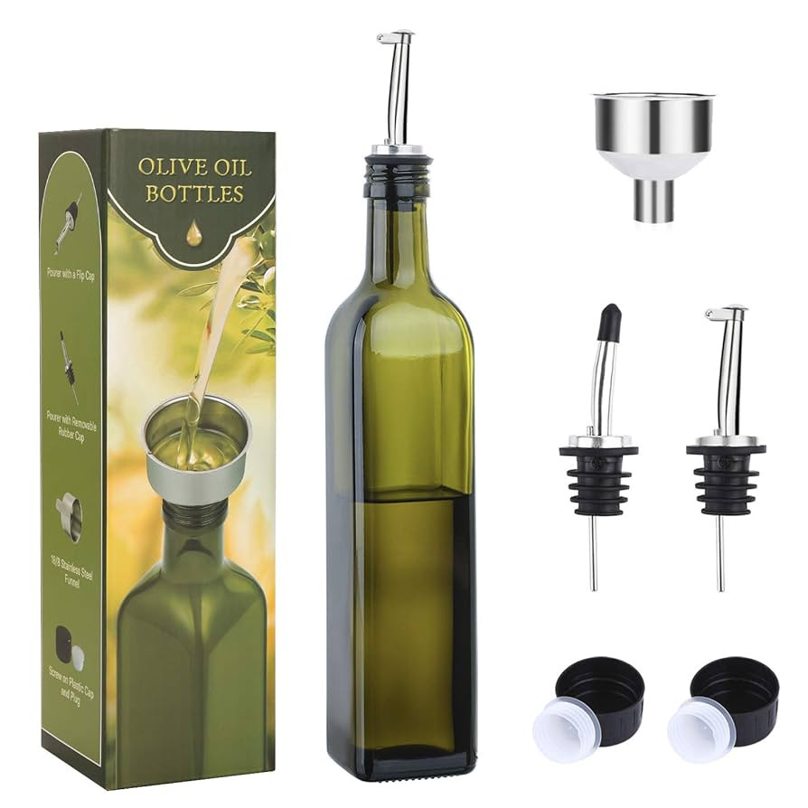 AOZITA 17oz Glass Olive Oil Bottle Dispenser - 500ml Green Oil and Vinegar Cruet with Pourers and... | Amazon (US)