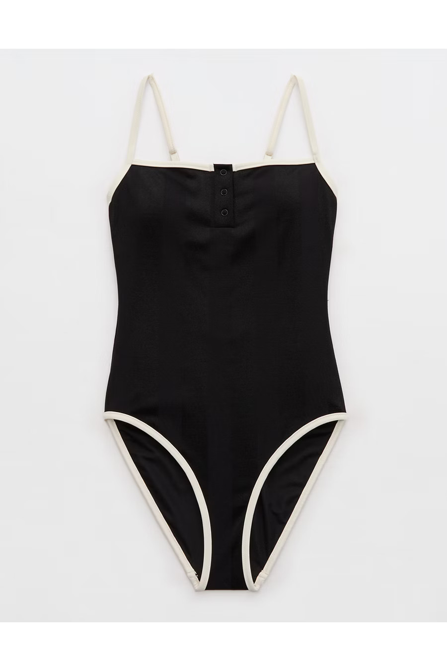 Aerie Shine Henley One Piece Swimsuit Women's True Black XXS | American Eagle Outfitters (US & CA)