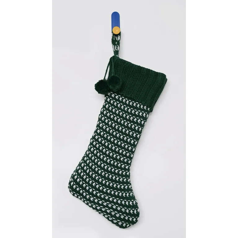 Knit Dot Christmas Stocking, Green and White, 21", by Holiday Time | Walmart (US)