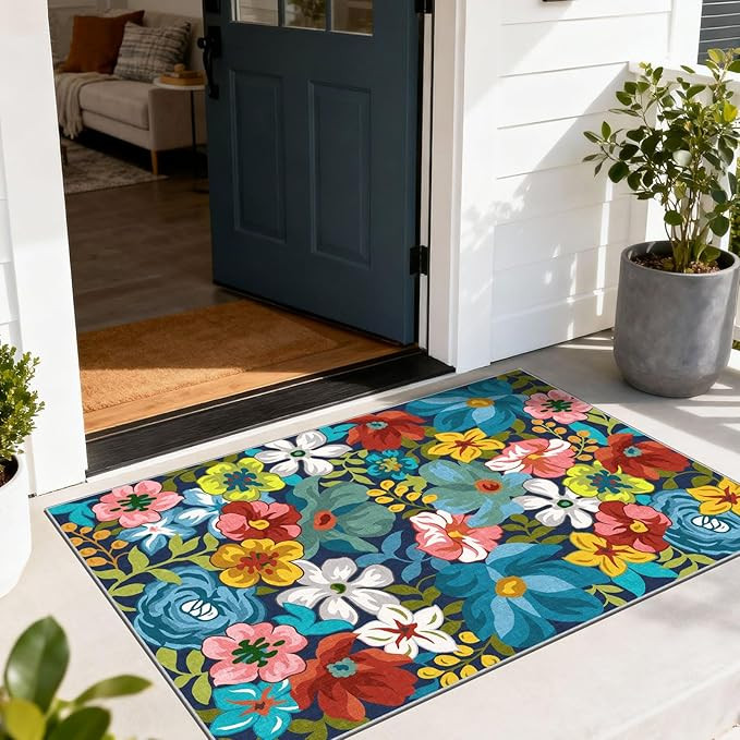 Floral Outdoor Rug - 28" x 43" Front Door Mat Indoor Outside Entrance Non-Slip Washable Outdoor M... | Amazon (US)