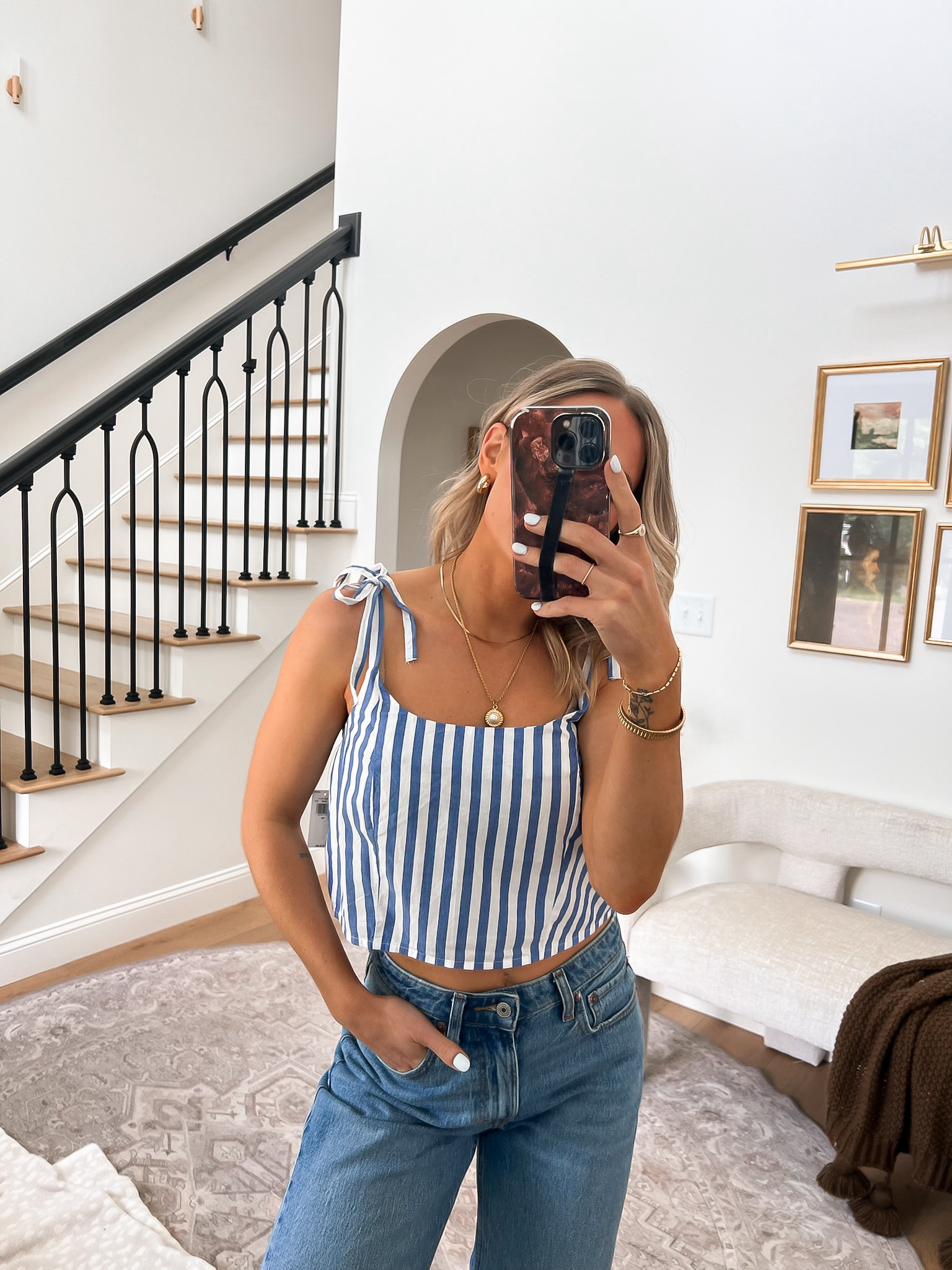 The cropped tie top is SO adorable and a new fav of mine!! 🤩

Tie straps are adjustable! 

Sizing Details ✨ 
5’4’’ • 124lbs • 30D 

Top: XS
Bottom: 25 Curve

#LTKFindsUnder50 #LTKSeasonal #LTKStyleTip