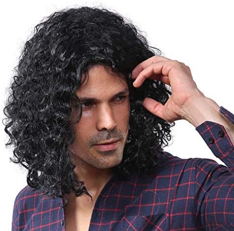 Starcourtyard 70s Long Black Curly Wig for Men Halloween Cosplay Wigs Large | Amazon (US)