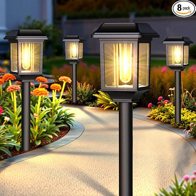 Mancra Solar Outdoor Lights Waterproof, 8 Pack Metal Glass Solar Pathway Lights Outdoor Lighting ... | Amazon (US)