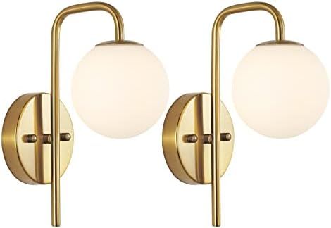 BYOLIIMA Modern Gold Globe Wall Sconce Set of 2 Industrial Mid Century Bathroom Vanity Wall Light wi | Amazon (US)
