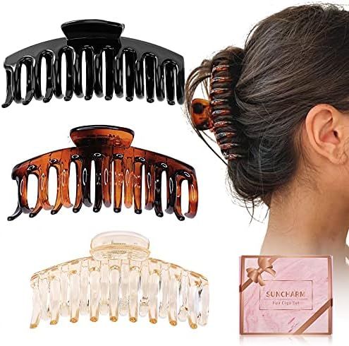 Hair Claw Clips for Thick Hair - 3pcs 4.3’’ ABS Nonslip Jumbo Hair Clips Strong Hold Hair Jaw... | Amazon (US)