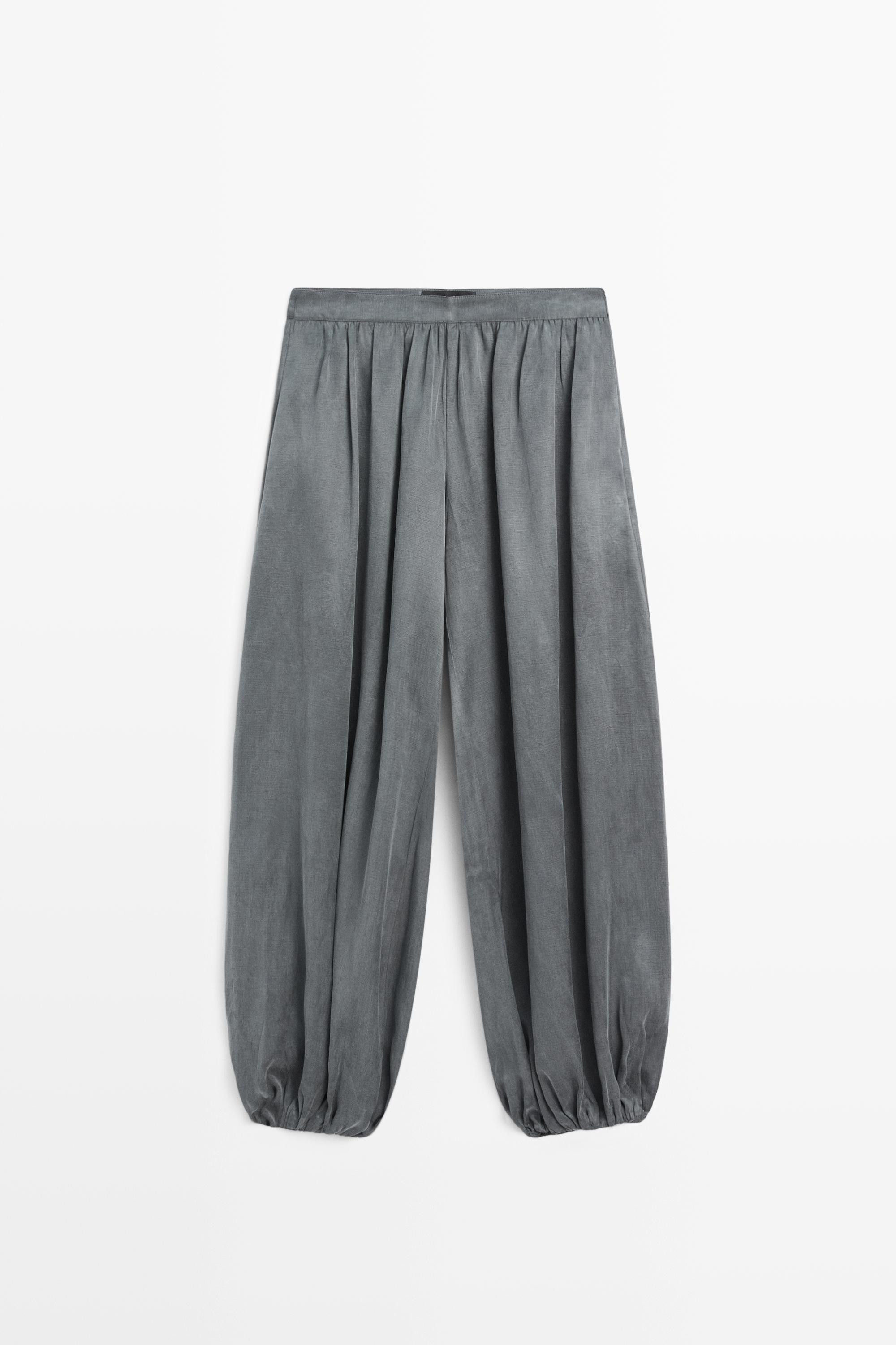 Pleated balloon fit linen blend trousers | Massimo Dutti UK