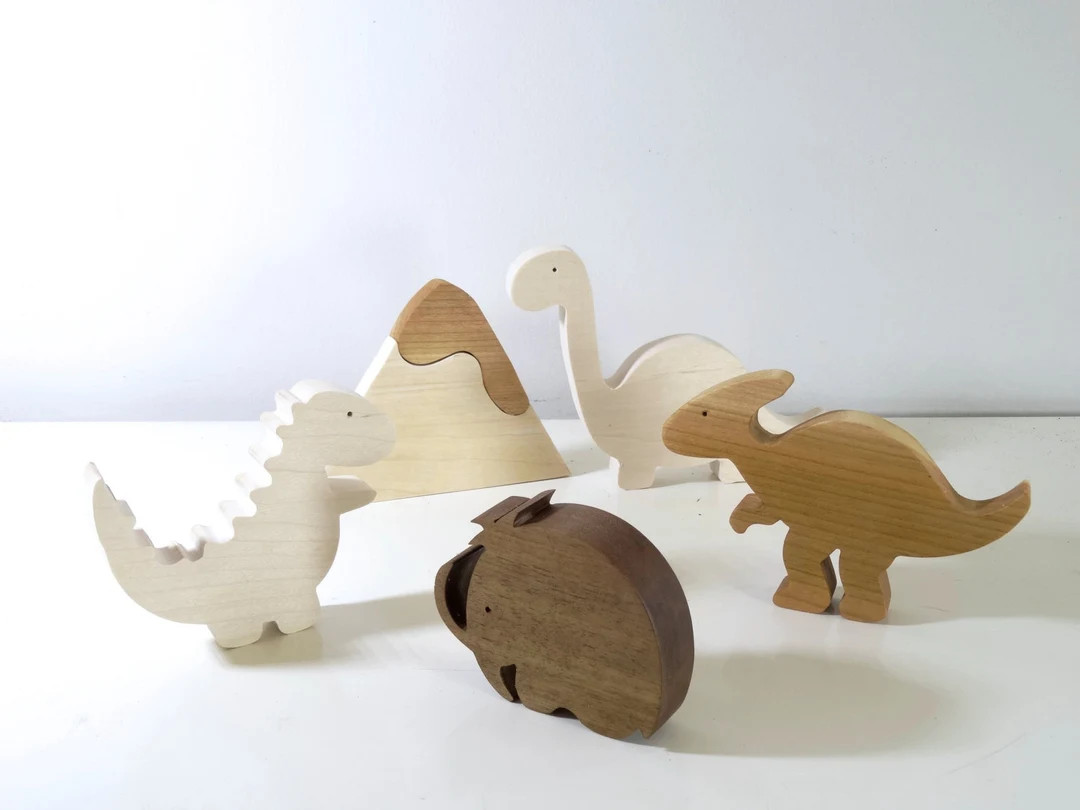 Wooden Toys Dinosaurs and Wooly Mammoth Montessori Toys - Etsy | Etsy (US)