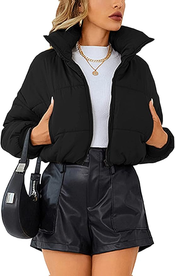 Lumister Womens Lightweight Quilted Jacket Long Sleeve Stand Collar Zipper Cropped Puffer Jacket ... | Amazon (US)