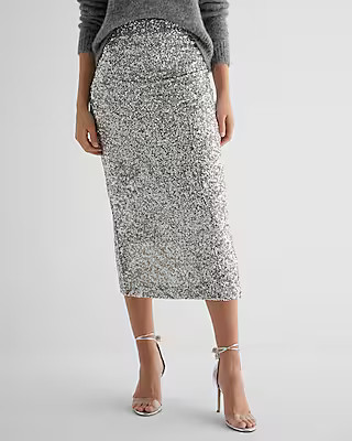Super High Waisted Sequin Midi Pencil Skirt | Express