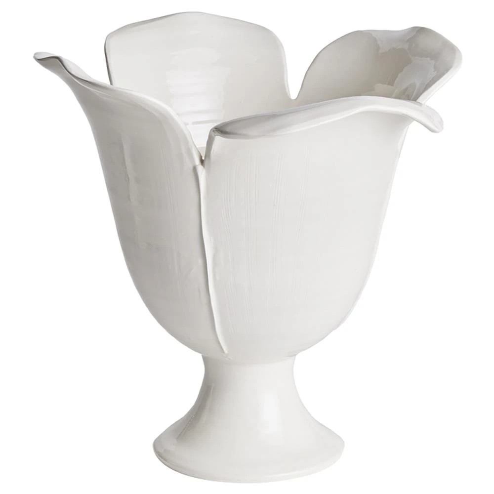 Lachlan French Country White Ceramic Footed Decorative Vase - Large | Kathy Kuo Home
