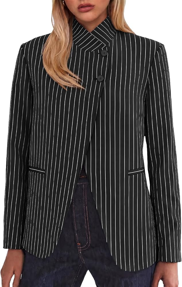 Cicy Bell Womens Stand Collar Blazer Business Work Button Suit Jacket | Amazon (US)
