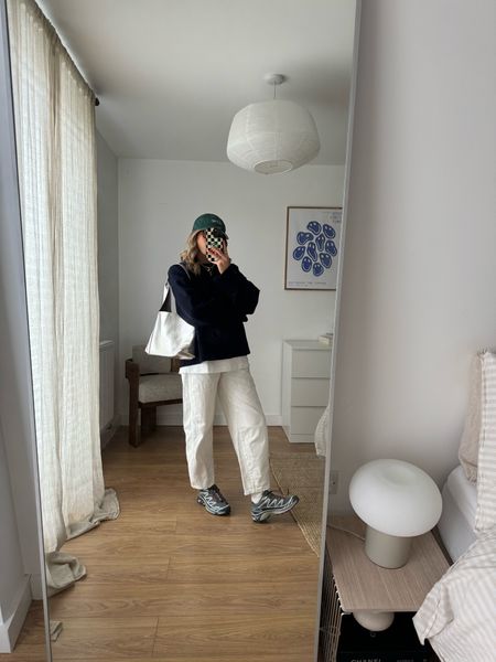 Knit jumper, white t-shirt, wide leg jeans, cap, trainers, tote bag

#LTKstyletip #LTKSeasonal #LTKeurope