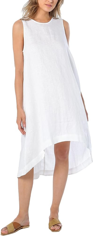 Amazhiyu Women’s 100% Linen High Low Midi Dress with Pockets for Summer Casual Flowy Dresses | Amazon (US)