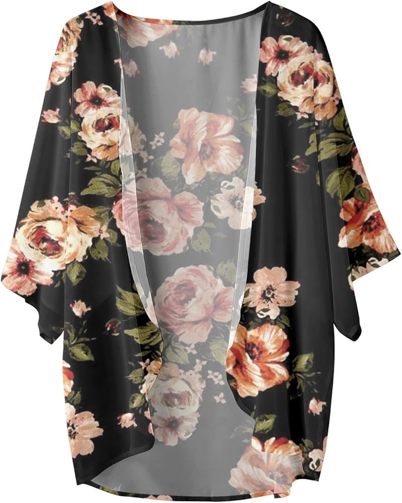 Womens Floral Print Puff Sleeve Chiffon Cardigan Work Kimono Cardigans Loose Cover Up Blouse Tops... | Amazon (US)