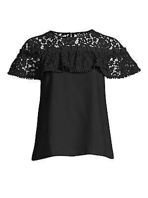 Draper James Women's Collection Ruffle Lace Top - Black - Size 0 | Saks Fifth Avenue