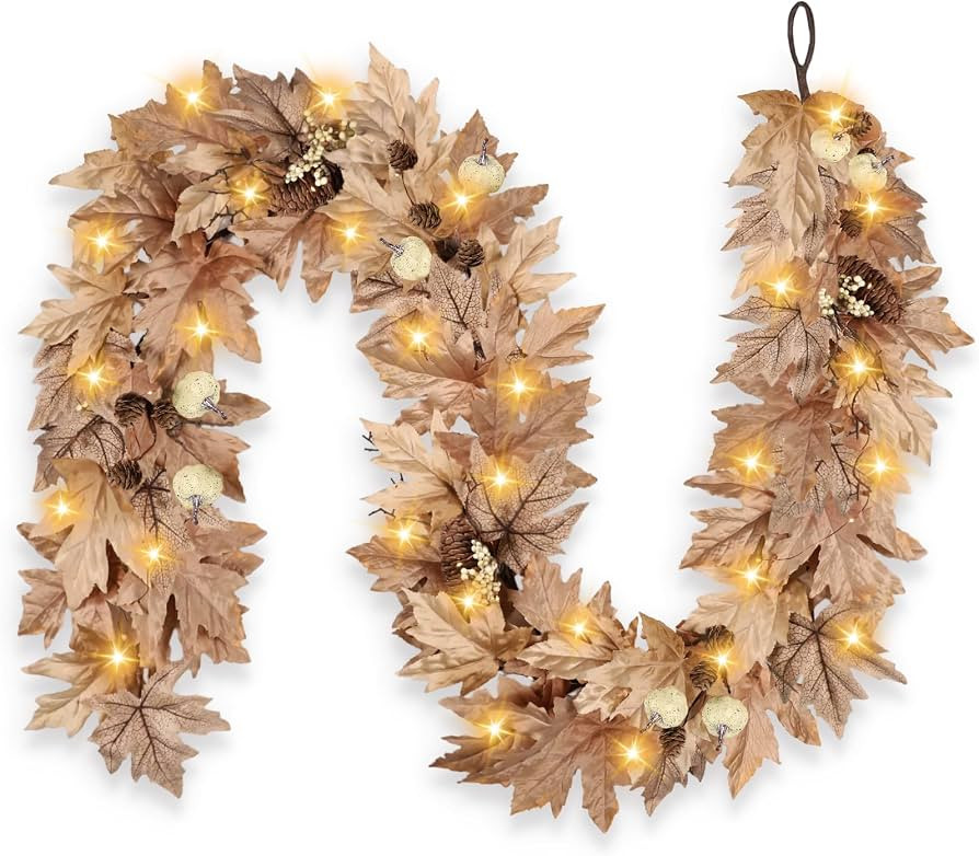 6 FT Lighted Fall Garland with Lights Autumn Automatic ON/Off Timer | Amazon (US)