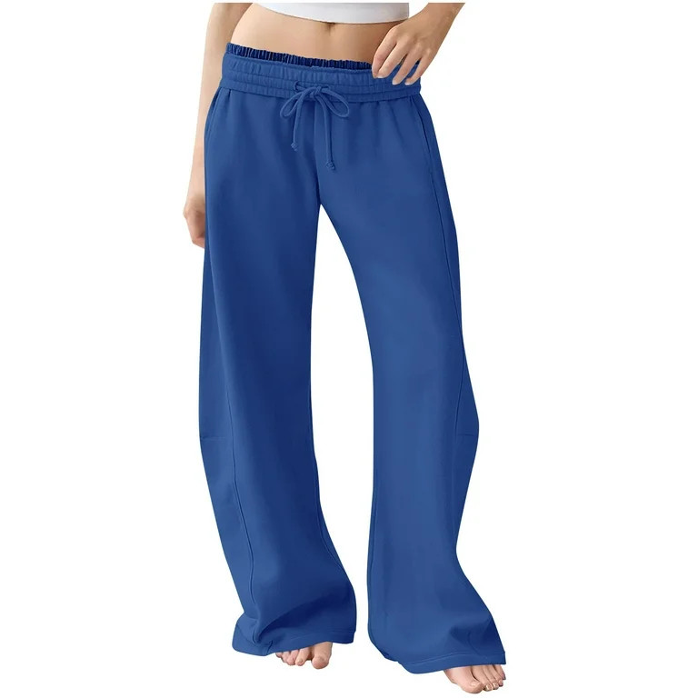 Weiqiqre Wide Leg Sweatpants Women High Waisted Drawstring Cozy Baggy Straight Leg Pants with Poc... | Walmart (US)