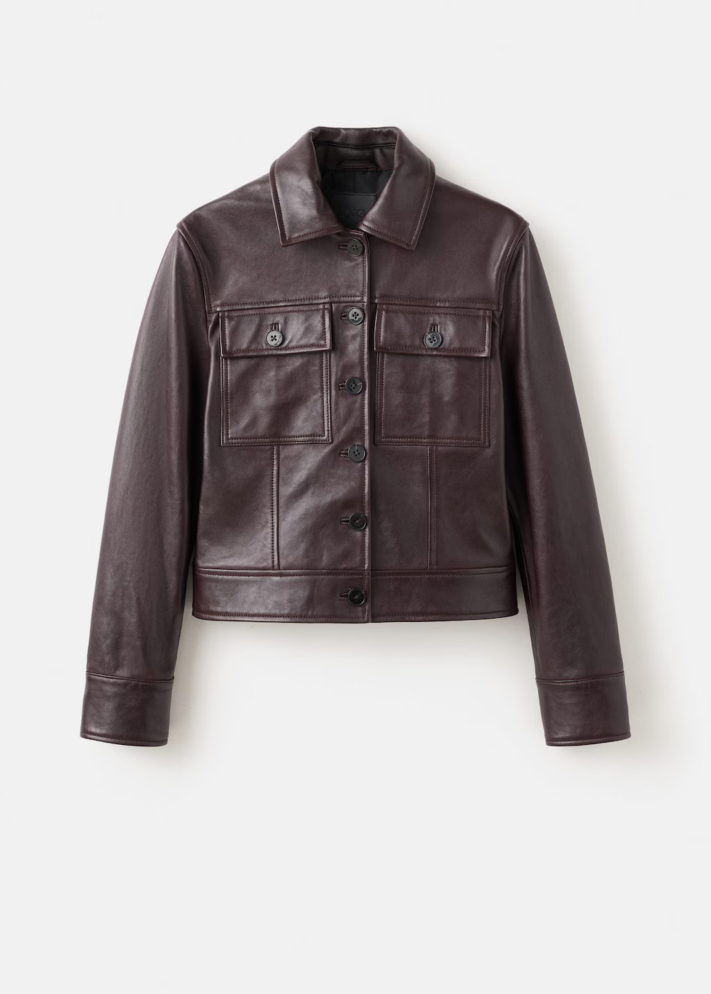 Buttoned leather jacket burgundy - Woman - L - MANGO | Mango (US/MX/AU)