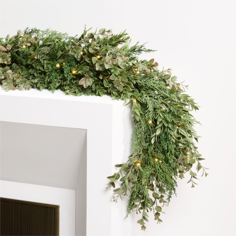 Faux Pre-Lit Cedar & Boxwood Garland 6' | Crate & Barrel | Crate & Barrel