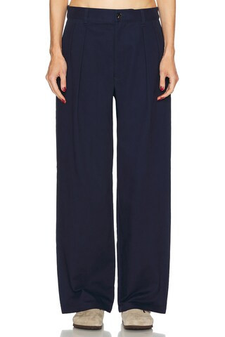 WAO Wide Leg Pleated Trouser in Navy - Blue. Size 30 (also in ). | FWRD 