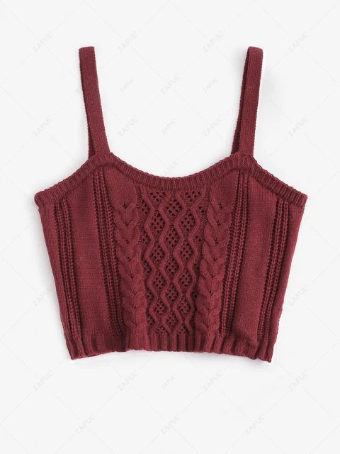 Cable Pointelle Knit Crop Tank Top | ZAFUL (Global)