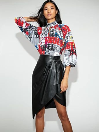 faux-leather wrap skirt - gabrielle union collection | New York & Company