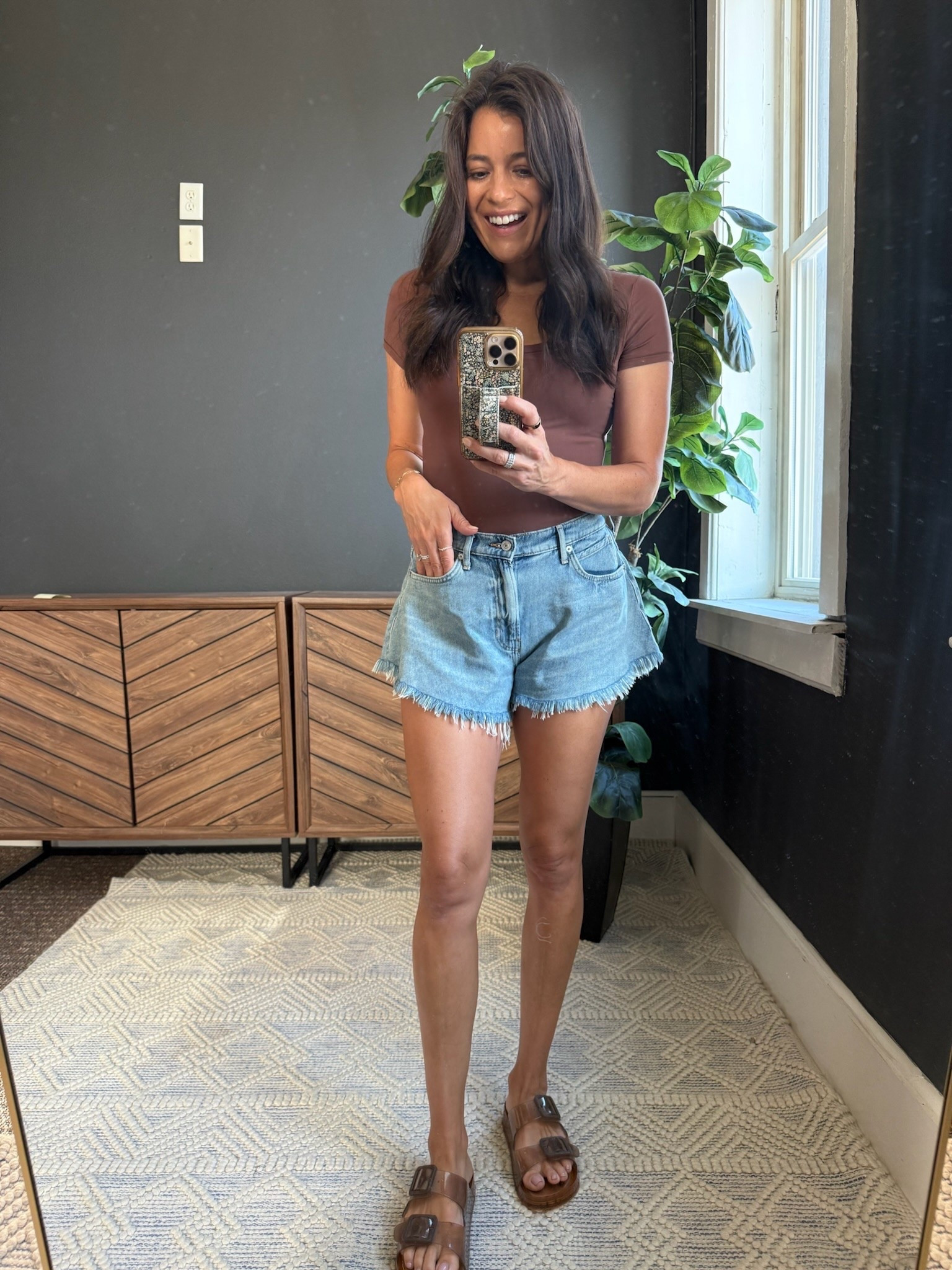 Long flowy jean shorts for moms! I love that they flare out a bit giving me a little shape! Wearing my TTS.

#LTKSeasonal