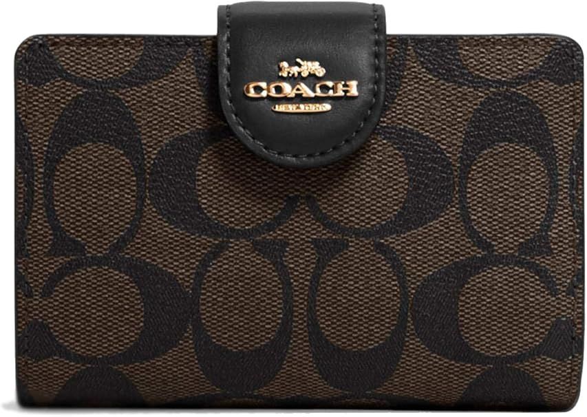 Coach Women's Medium Corner Zip Wallet in Signature Canvas (Brown - Black) | Amazon (US)