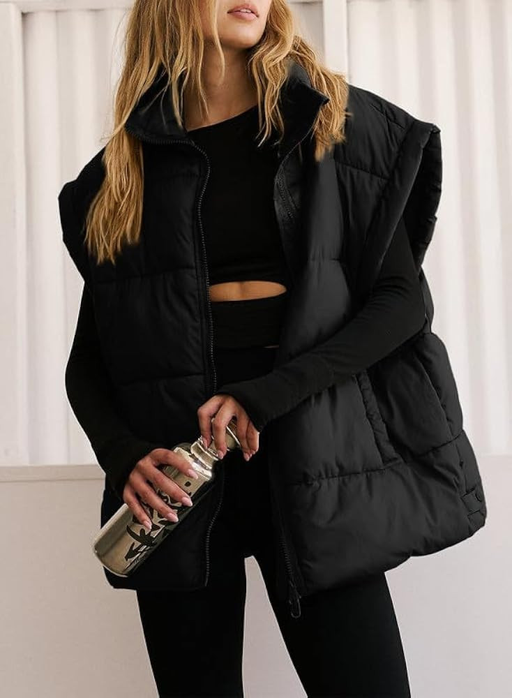 Dokotoo Women's Oversized Khaki Puffer Vest for Women 2024 Trendy Stand Collar Flysleeve Insulate... | Amazon (US)