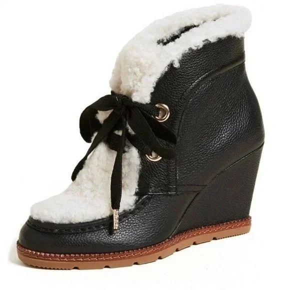 Kate Spade Sandy Black Shearling Booties Sz 10 1/2 | Poshmark