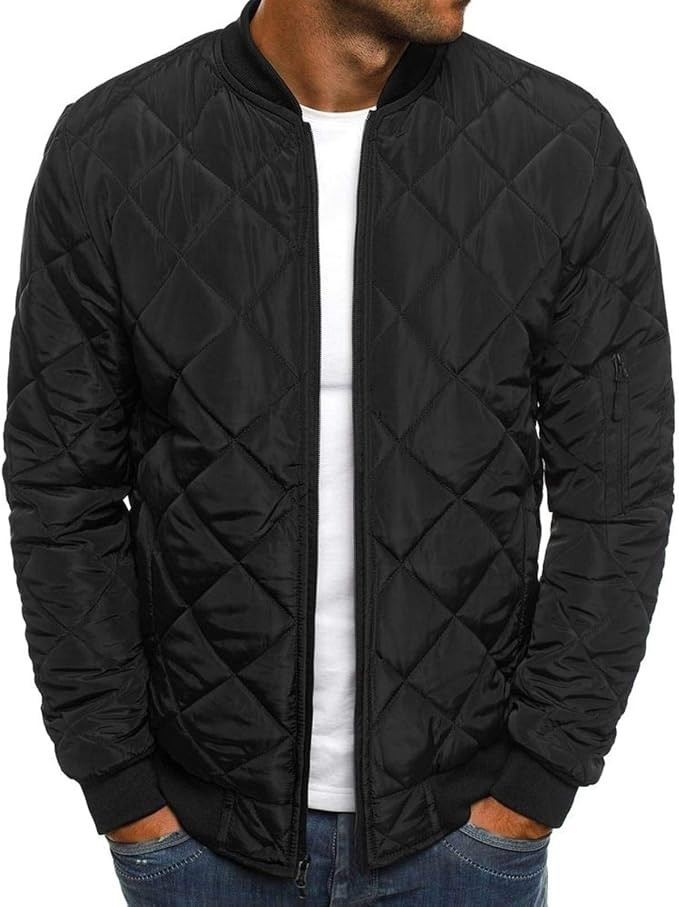 Mens Bomber Jackets Diamond Quilted Fall Winter Rib Varsity Lightweight Coat | Amazon (US)