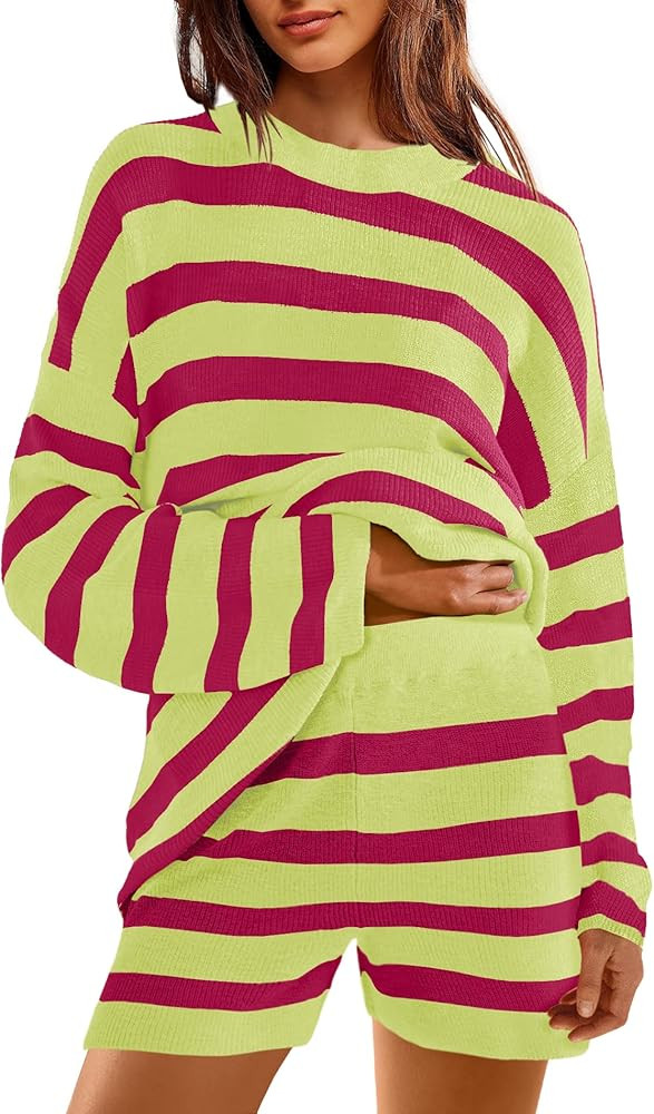 Yanekop Womens Striped Sweater Sets Tunic Matching Set Oversized Lounge Sets 2 Piece Long Sleeve ... | Amazon (US)