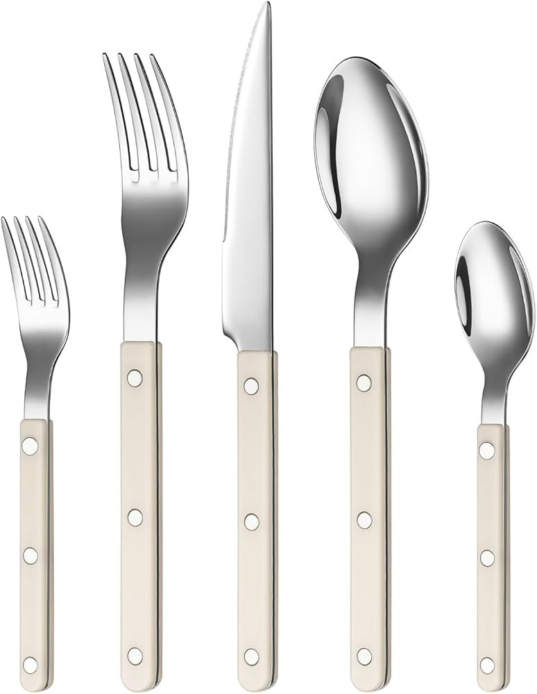 Khen Cutlery Set of 20, 18/8 Stainless Steel Flatware, Modern Silverware for Home, Kitchen, Dinin... | Amazon (US)