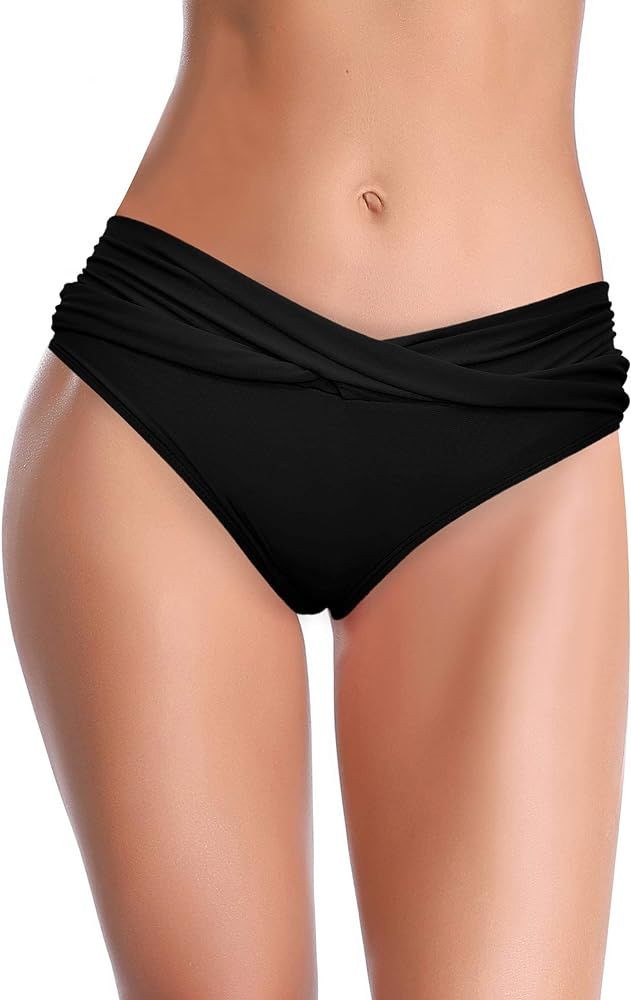 SHEKINI Women's Cheeky Swimsuit Twist Front Bikini Bottoms Ruched Swim Bottoms | Amazon (US)