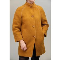 Mustard Yellow Vintage Wool Coat, 80S | Finely Woven Herringbone Fabric 10% Mohair Women's Size M | Etsy (US)