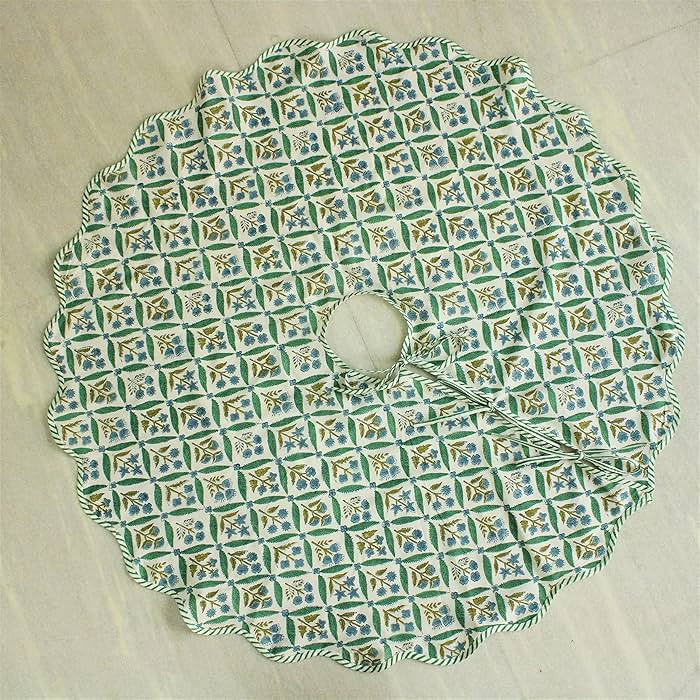 Ridhi Christmas Tree Skirt Floral Block Print Nature Color Christmas Tree Skirt in Cotton, Decora... | Amazon (US)
