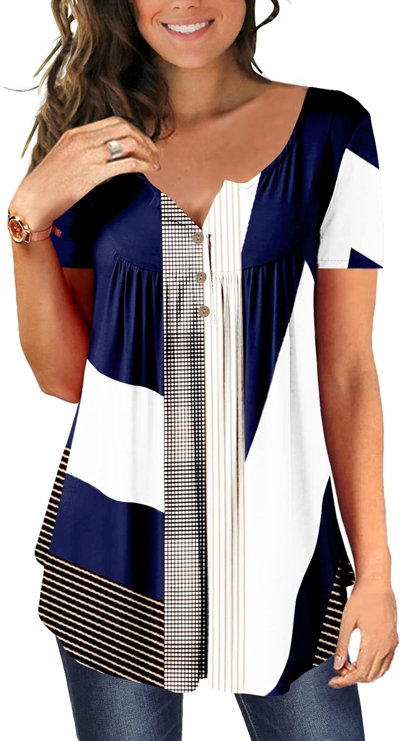 Ulovmi Plus Size Womens Tunic Tops To Wear With Leggings Summer Short Sleeve | Amazon (US)