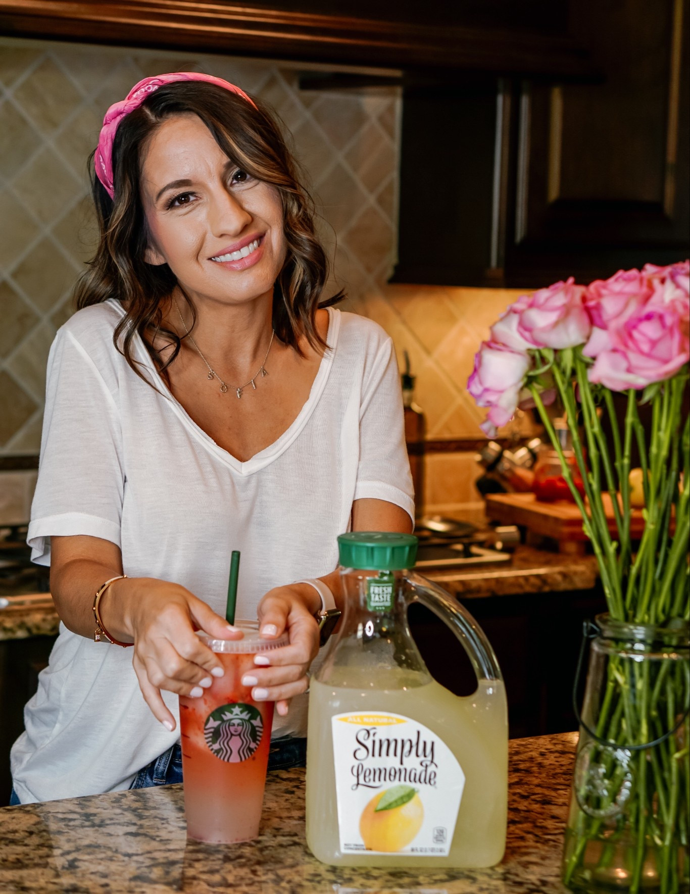 Pink lemonade plus my go to easy casual outfit. 
White tshirt 
Jeans 
Pink bandana 
Cute cup for lemonade  

#LTKHome #LTKOver40 #LTKfoodie