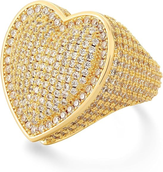 Iced Out Jewelry 5A Cz Stones Shiny Baguette Heart Engagement Gold Luxury Diamond Ring, Hip Hop B... | Amazon (US)