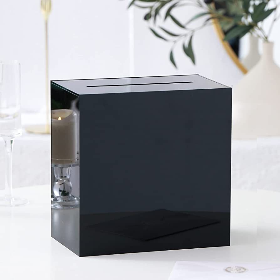 UNIQOOO Black Acrylic Wedding Card Box with Slot, Thick DIY Large 10x10x5.5 inch w/ No Print, Wed... | Amazon (US)