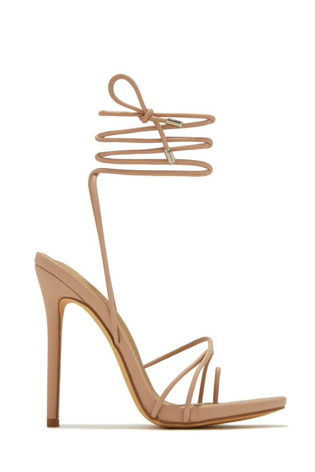 Miss Lola | Whole Lotta Money Nude Lace Up High Heels | MISS LOLA