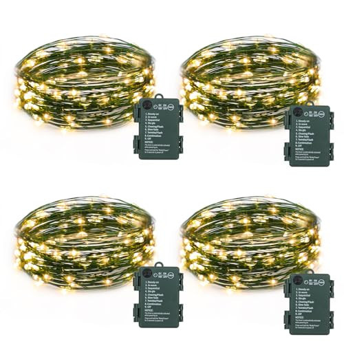 4 Pack Fairy Lights Battery Operated, 16.4 Ft 50 LED Starry Fairy Lights with Auto Timer Dark Green Copper Wire Twinkle Lights for Wedding Bedroom Christmas Decor (Warm White) | Amazon (US)